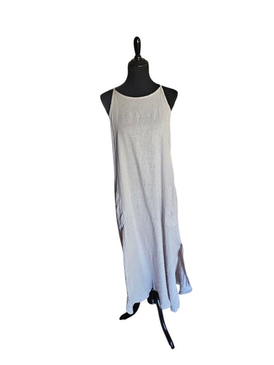 Laura Bianchi Dresses & Skirts - Laura Bianchi 100% Linen Midi Dress Italy Gray Sleeveless Pocket Dress Slit Hem